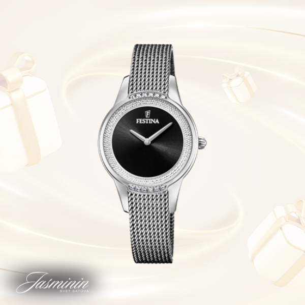 Festina F20494/3 ženski sat Mademoiselle Elegant Mesh Band Silver Stainless Steel Black Dial 30mm